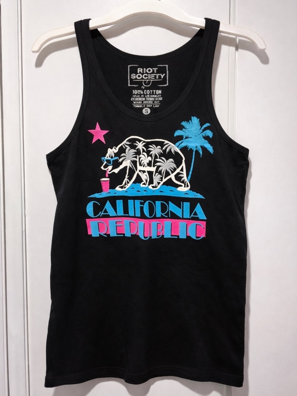 Riot Society California Republic Tank | Neon Bear | Size S | Black Graphic Tank